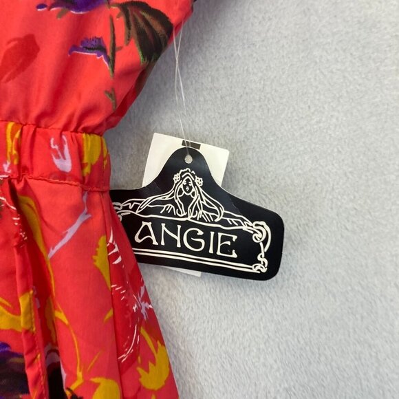 NWT Angie Faux Wrap Midi Dress Size Medium M Floral Red Pink Lightweight Summer - Picture 6 of 13